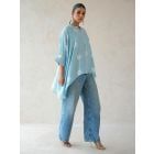 Blue Bandhani Tie and Dye Muslin Kaftan Shirt