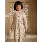 Beige Red Printed Muslin Kurta with Pants - Set of 2