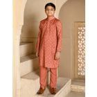 Orange Printed Muslin Kurta with Pants - Set of 2