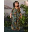 Green Printed Chiffon Kurta with Gharara - Set of 2