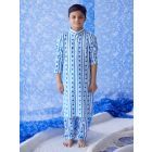 Blue White Printed Cotton Modal Kurta with Pants - Set of 2