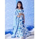 Blue White Printed Cotton Modal Lehenga Set - Set of 3