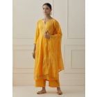 Yellow Pittan Hand Embroidered Linen Blend Suit- Set of 3