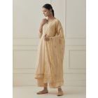 Peach Pittan Hand Embroidered Linen Blend Suit- Set of 3