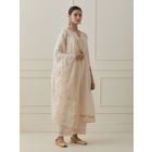 Powder Pink Pittan Hand Embroidered Linen Blend Suit- Set of 3