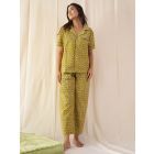 Mehndi Green Hand Block Printed Cotton Night Suit- Set of 2