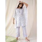 White Purple Hand Block Printed Cotton Night Suit- Set of 2