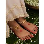 Gold Plated Handcrafted Brass Pearl Anklets - Set of 2