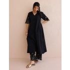 Black Embroidered Cotton Kurta with Pants - Set of 2