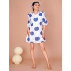White Blue Hand Block Printed Cotton Dress