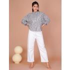 White Black Hand Block Printed Cotton Shirt