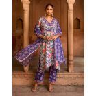 Blue Printed Organza Dupatta