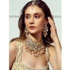 Gold Toned Handcrafted Brass Necklace with Earrings - Set of 2