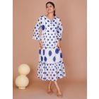 White Blue Hand Block Printed Cotton Dress