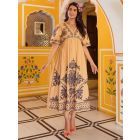Beige Embroidered Cotton Dress
