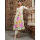 Off White Hand Painted Cotton Kurta with Pants - Set of 2