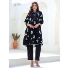 Black Printed Cotton Blend Kurta with Pants - Set of 2