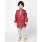 Red Printed Muslin Kurta with Pants- Set of 2