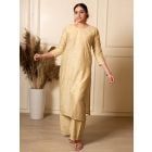 Beige Embroidered Chanderi Kurta with Palazzo - Set of 2