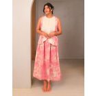 Cream Pink Printed Cotton Vest with Skirt - Set of 2