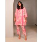 Pink Printed Cotton Kurta with Pants - Set of 2