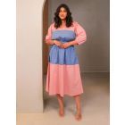 Pink Blue Printed Cotton Dress