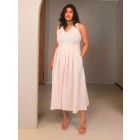 White Pink Striped Cotton Dress