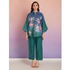 Blue Green Ombre Dyed Cotton Patch Work Co-ord Set - Set of 2