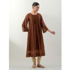 Brown Cotton Kurta with Slip and Striped Churidaar- Set of 2
