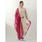 Multicolor Printed Chanderi Suit- Set of 3