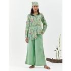 Green Printed Cotton Linen Co-ord Set - Set of 2