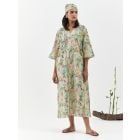 Beige Printed Cotton Linen Dress
