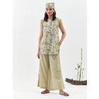 Beige Printed Cotton Linen Tunic with Palazzo - Set of 2