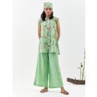 Green Printed Cotton Linen Tunic with Palazzo - Set of 2