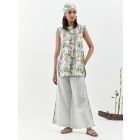 Ivory Printed Cotton Linen Tunic with Palazzo - Set of 2