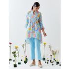 Blue Printed Cotton Linen Co-ord Set - Set of 2