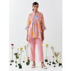 Peach Printed Cotton Linen Co-ord Set - Set of 2