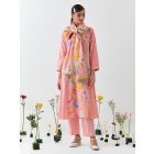 Peach Printed Cotton Linen Suit - Set of 3