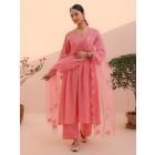 Pink Embroidered Chanderi Mul Suit - Set of 3