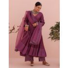 Lilac Chanderi Mul Kurta with Embroidered Palazzo and Dupatta - Set of 3