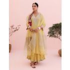 Lemon Yellow Sequins Embroidered Tissue Chanderi Suit - Set of 3