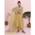 Lemon Yellow Sequins Embroidered Tissue Chanderi Suit - Set of 3