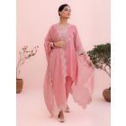 Pink Embroidered Tissue Chanderi Suit - Set of 3