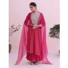 Pink Sequins Embroidered Tissue Chanderi Suit - Set of 3