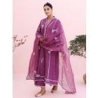 Lilac Thread Embroidered Chanderi Silk Suit - Set of 3