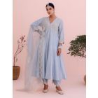 Blue Embroidered Chanderi Silk Suit - Set of 3