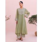 Green Dori Embroidered Tissue Chanderi Kurta with Palazzo - Set of 2