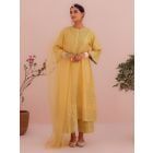 Lemon Yellow Dori Embroidered Chanderi Silk Suit - Set of 3
