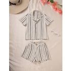 Black White Striped Cotton Co-ord Set - Set of 2