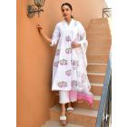 White Hand Block Printed Cotton Suit- Set of 3